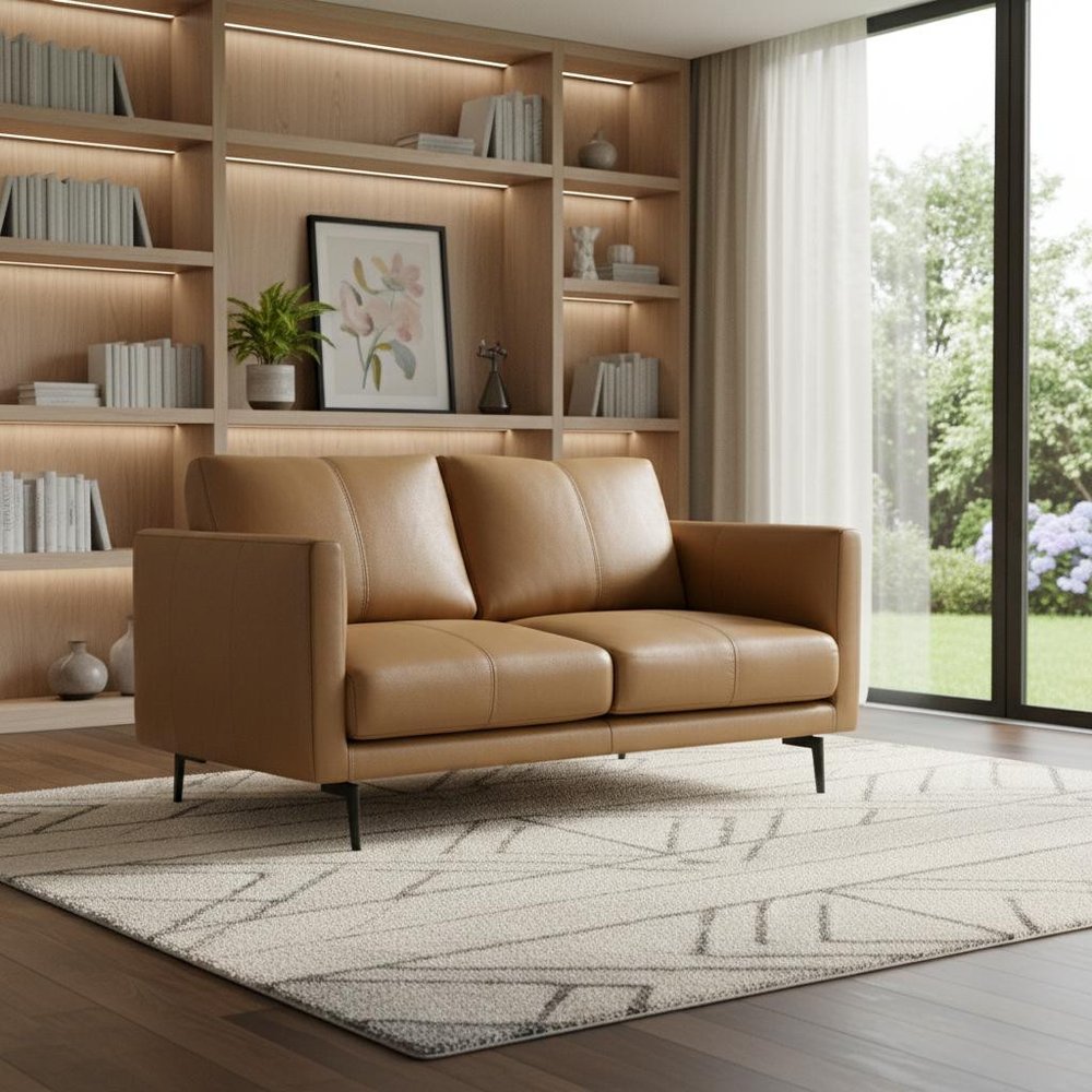 60" Simple Leather Track Arm Loveseat