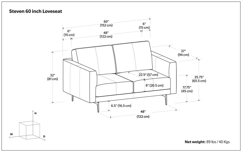 60" Simple Leather Track Arm Loveseat