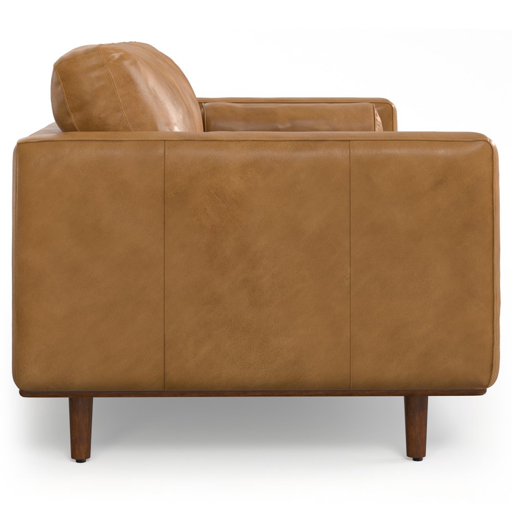 89" Leather Mid-Century Sofa with Toss Pillows