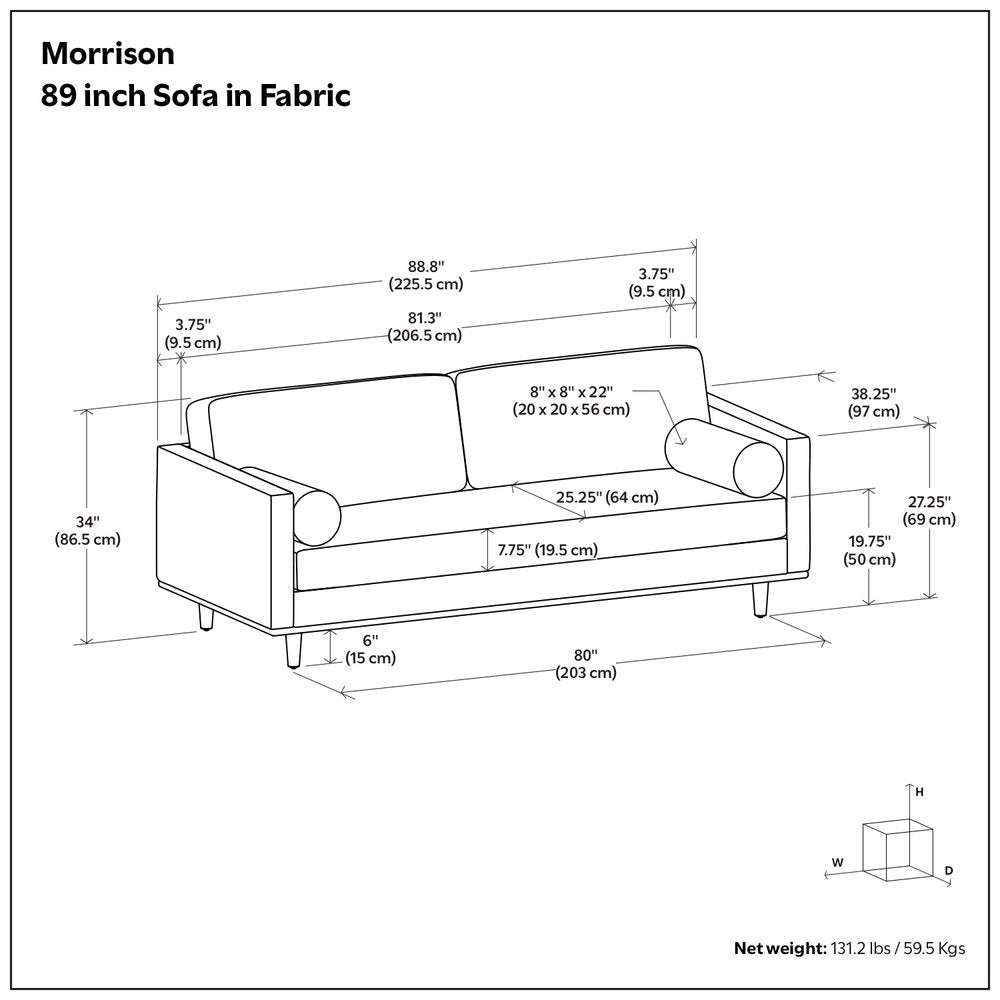 89" Gray Mid-Century Track Arm Sofa