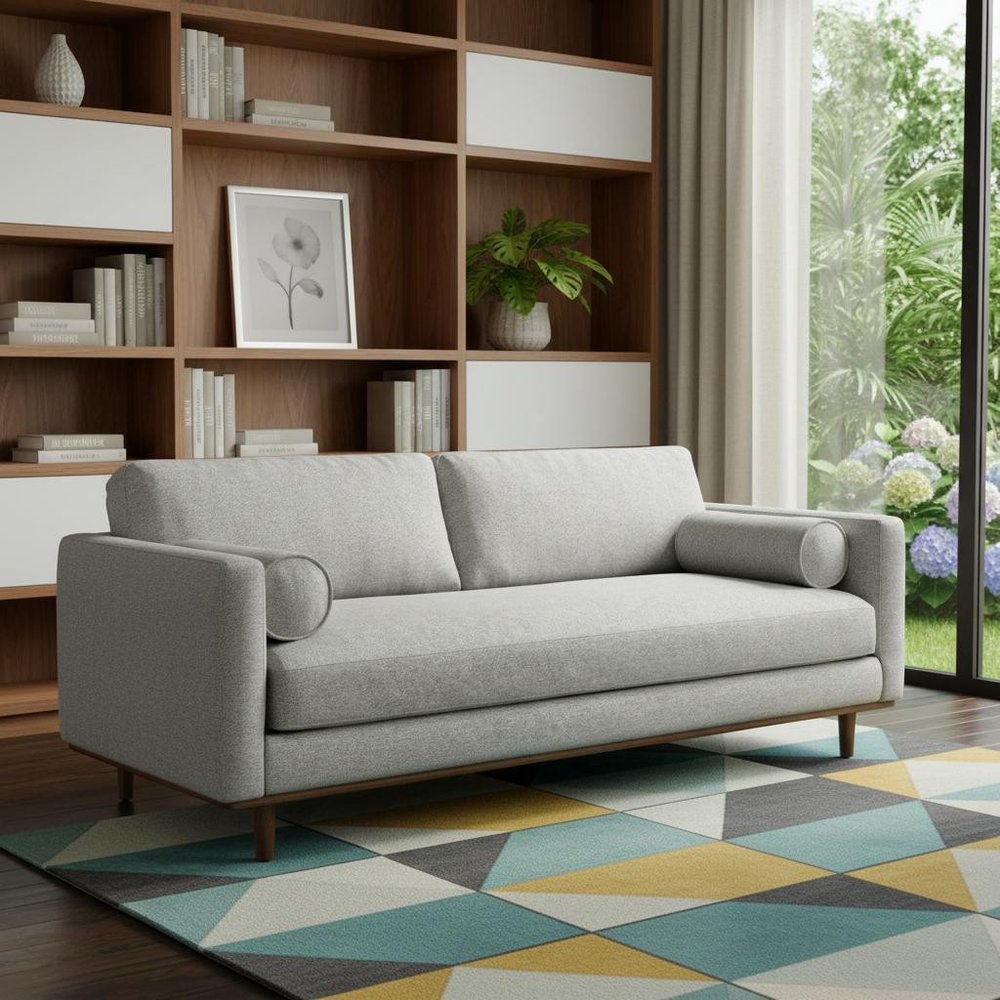 89" Gray Mid-Century Track Arm Sofa