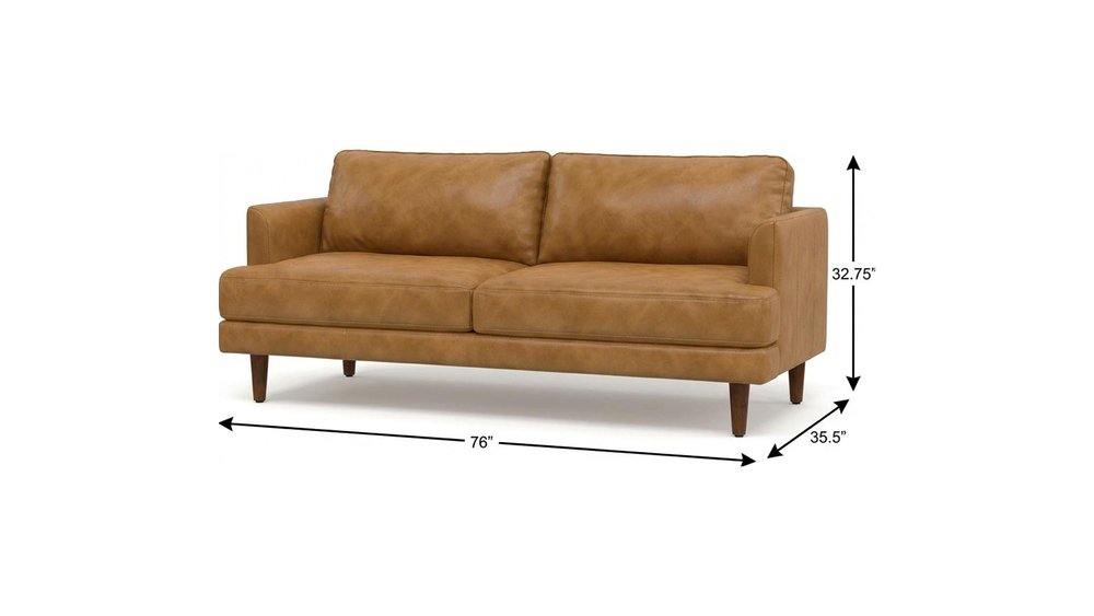 76" Top-Grain Leather Mid-Century Loveseat