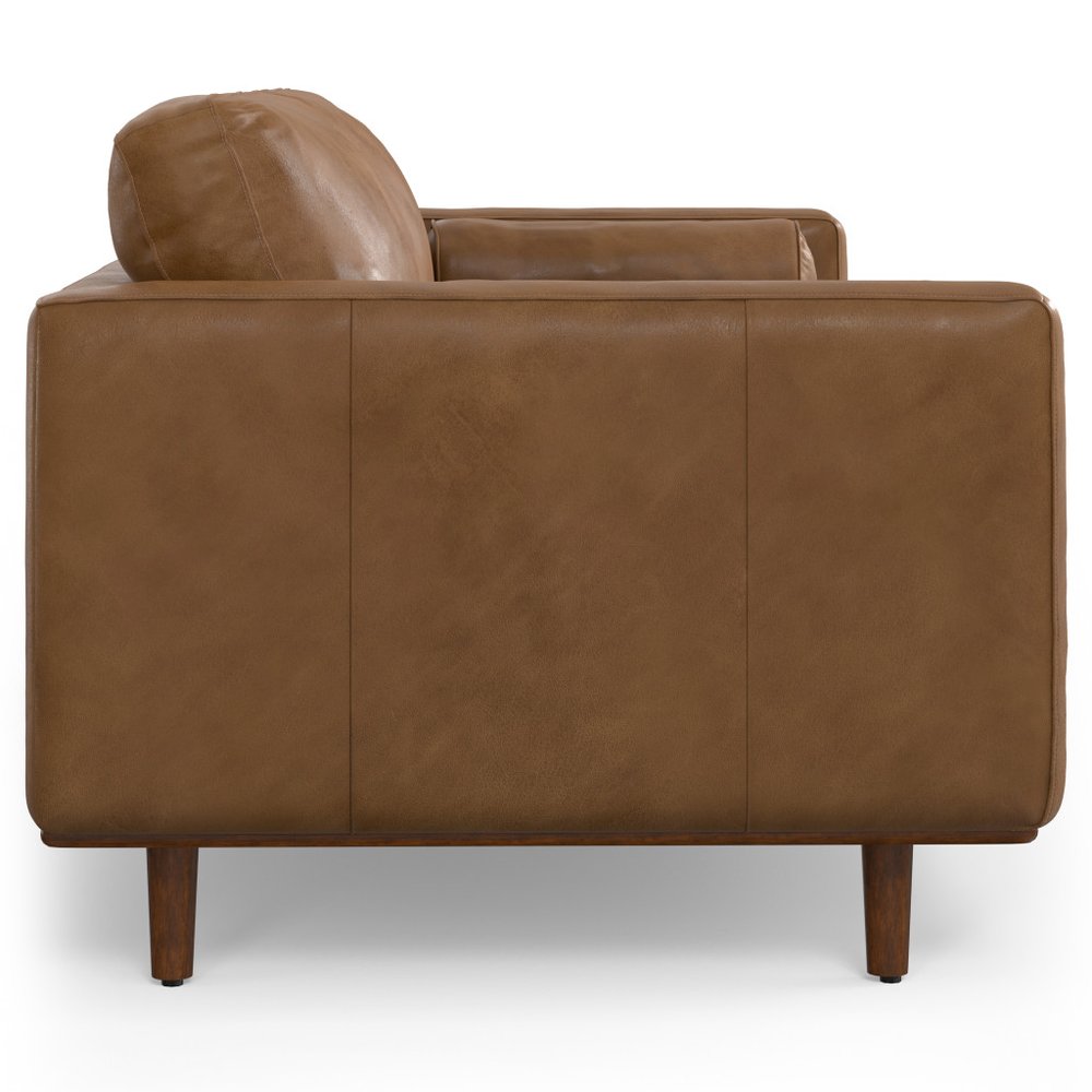 89" Leather Mid-Century Sofa with Toss Pillows