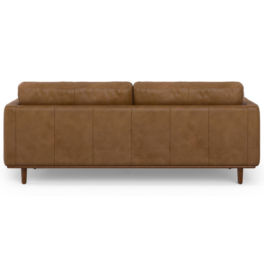 89" Leather Mid-Century Sofa with Toss Pillows