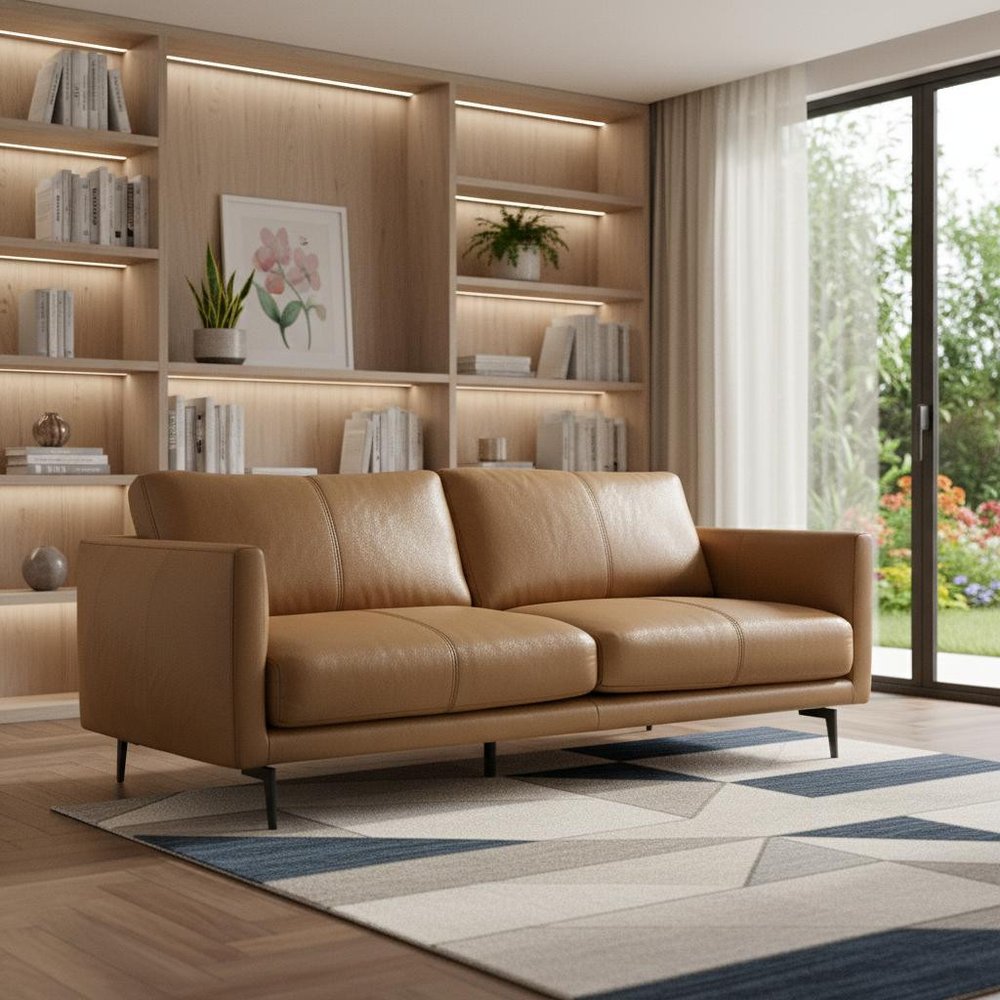 81" Simple Leather Track Arm Sofa