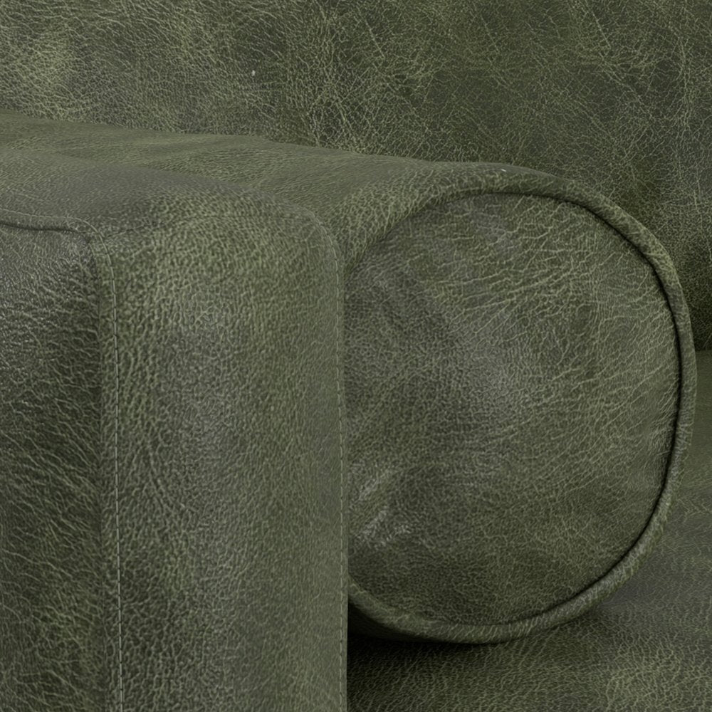 89" Leather Mid-Century Sofa with Toss Pillows