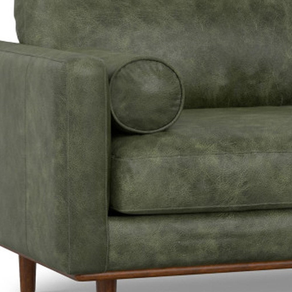 89" Leather Mid-Century Sofa with Toss Pillows