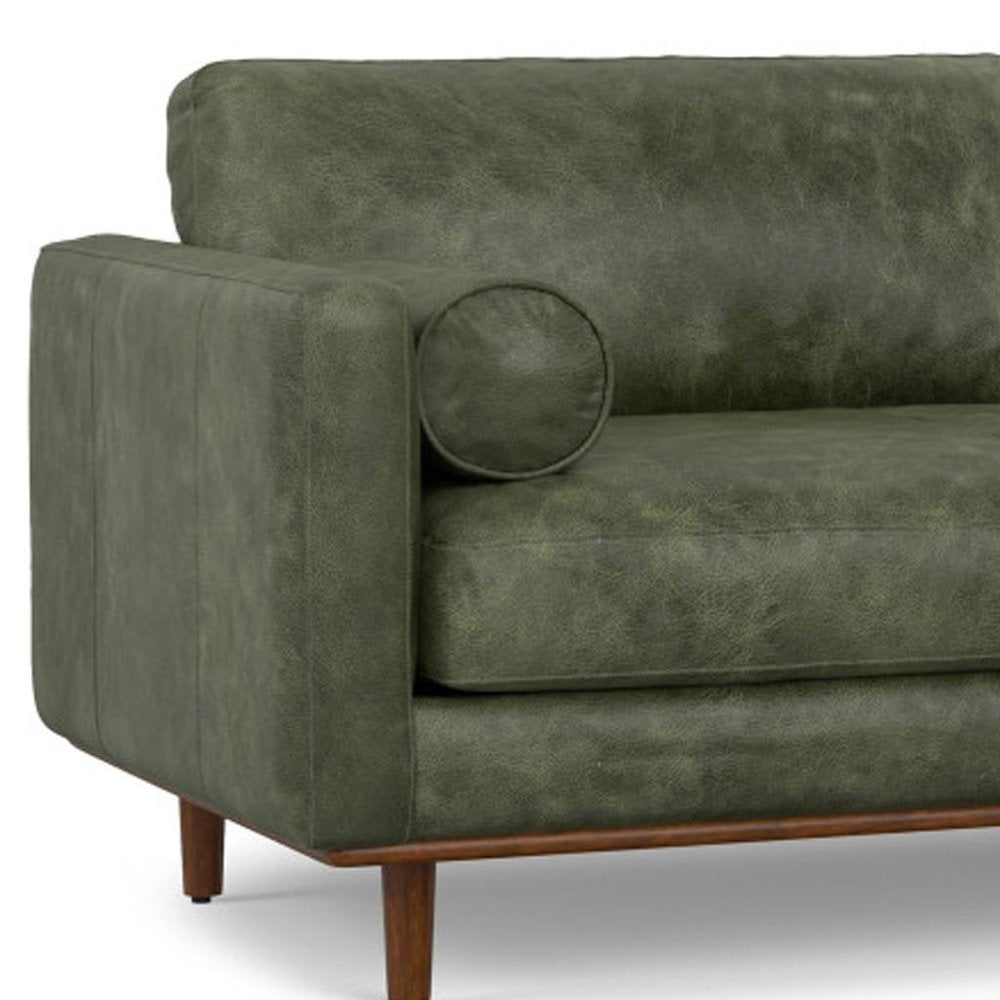 89" Leather Mid-Century Sofa with Toss Pillows