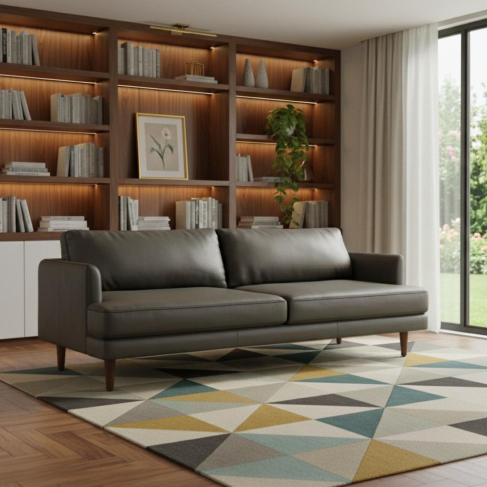 76" Top-Grain Leather Mid-Century Loveseat