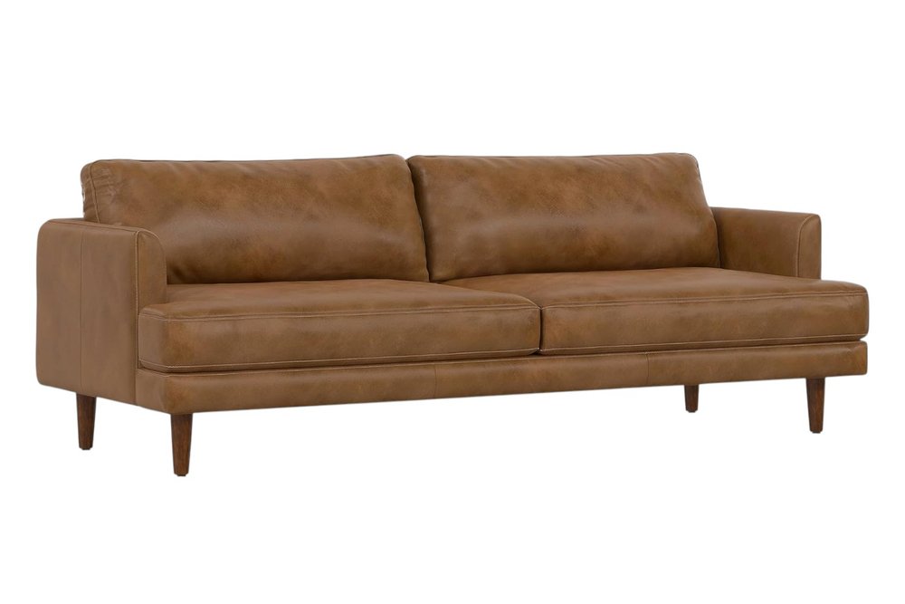 76" Top-Grain Leather Mid-Century Loveseat