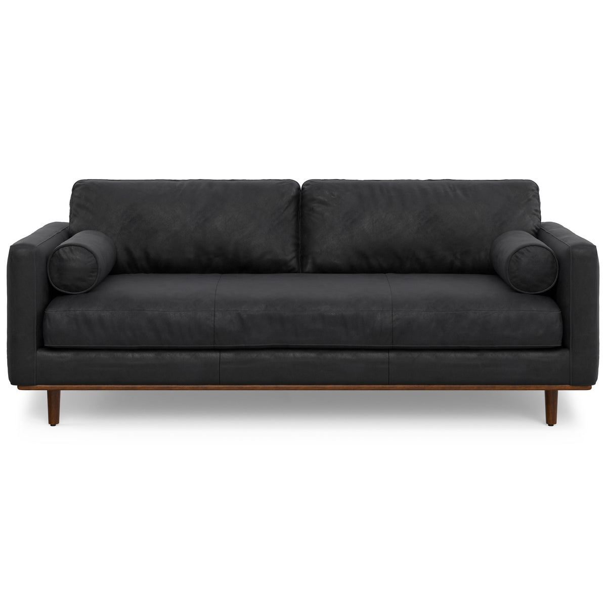 89" Leather Mid-Century Sofa with Toss Pillows