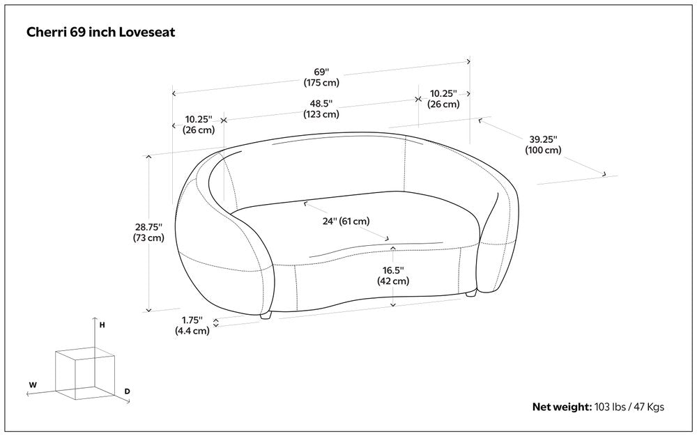 69" Modern Curved Loveseat