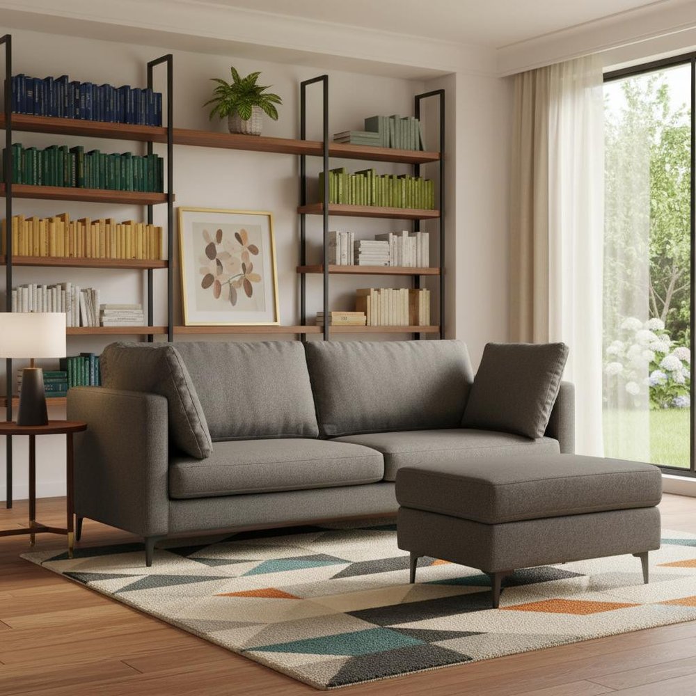 90" Contemporary Track Arm Sofa with Ottoman