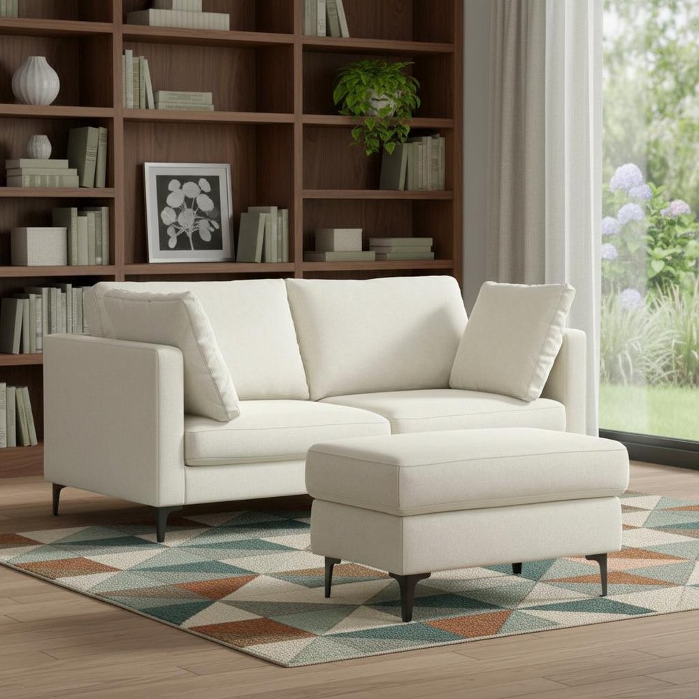 76" Mid-Century Track Arm Loveseat with Ottoman