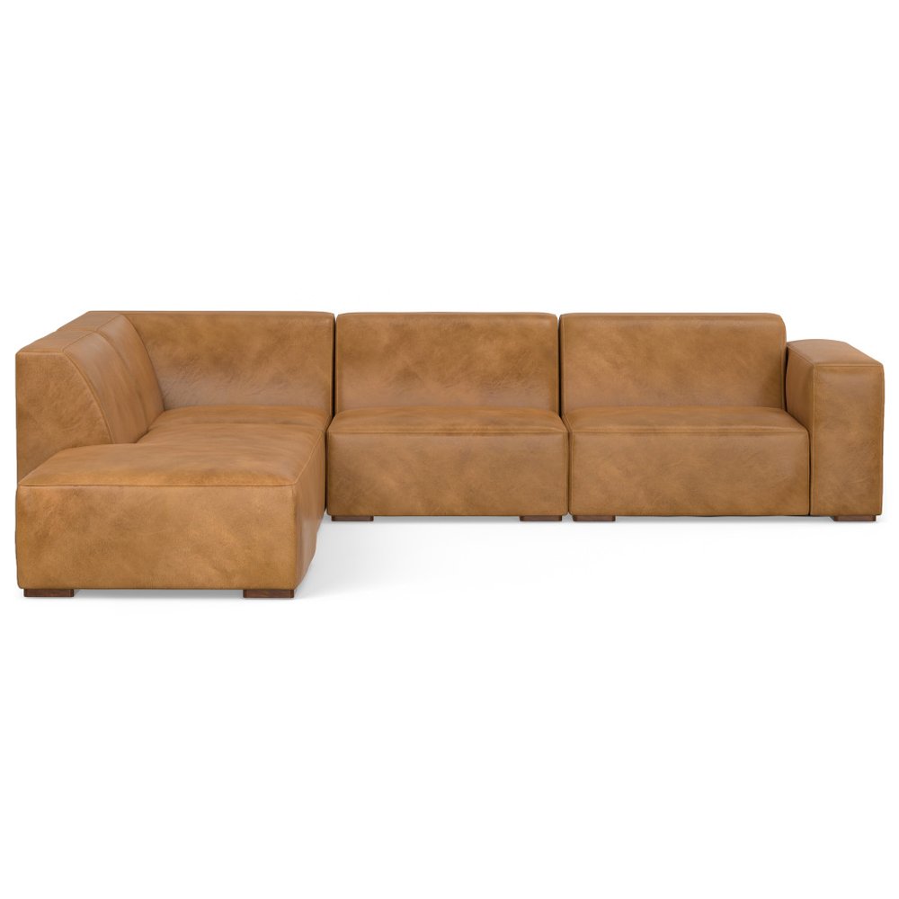 LAF/RAF 116" Sienna Brown Leather Sofa with Chaise