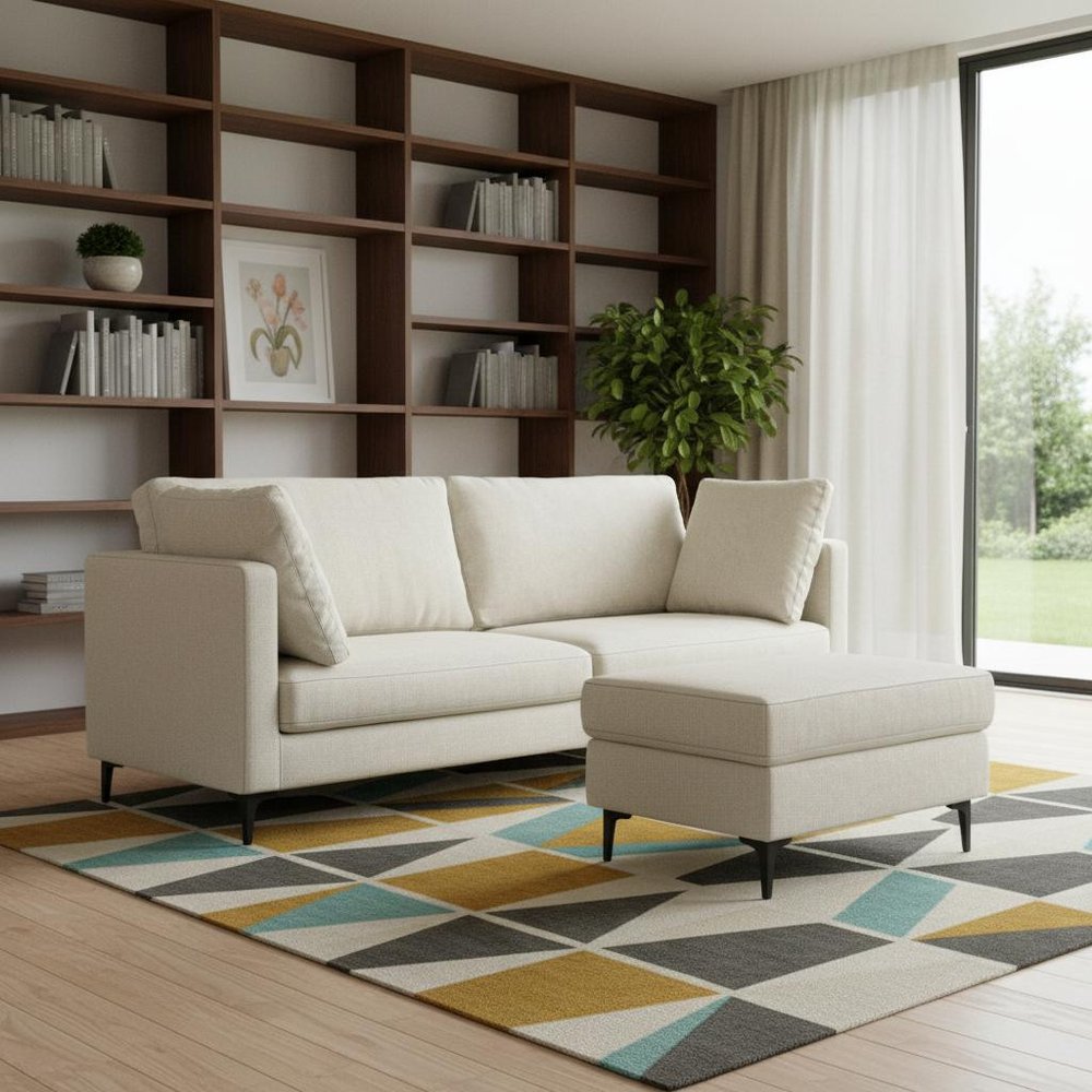 90" Mid-Century Track Arm Sofa with Ottoman