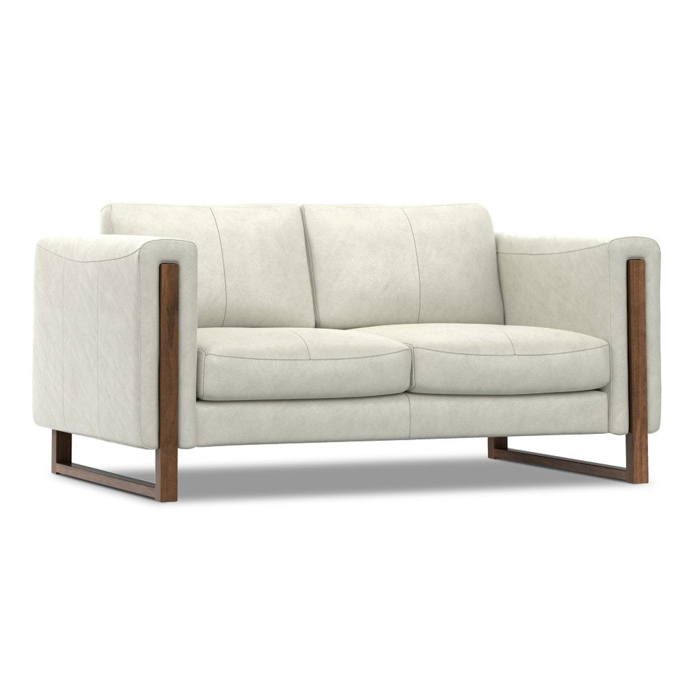 62" Gray Leather Scandinavian Exposed Leg Loveseat