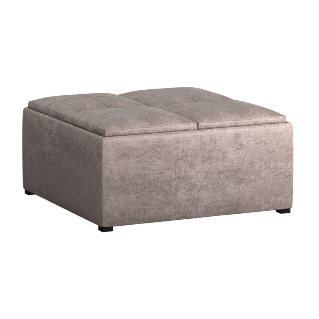 35" Leather Checker Cocktail Ottoman with Storage
