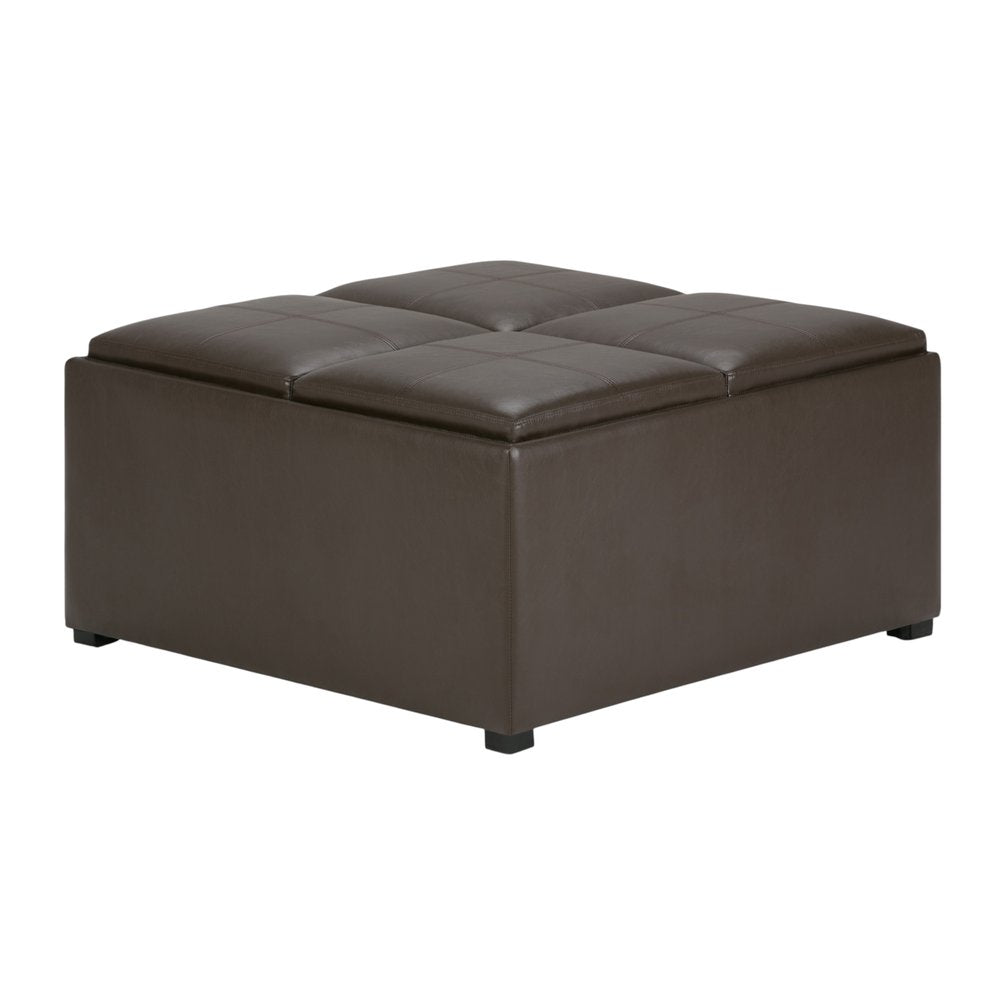 35" Leather Checker Cocktail Ottoman with Storage
