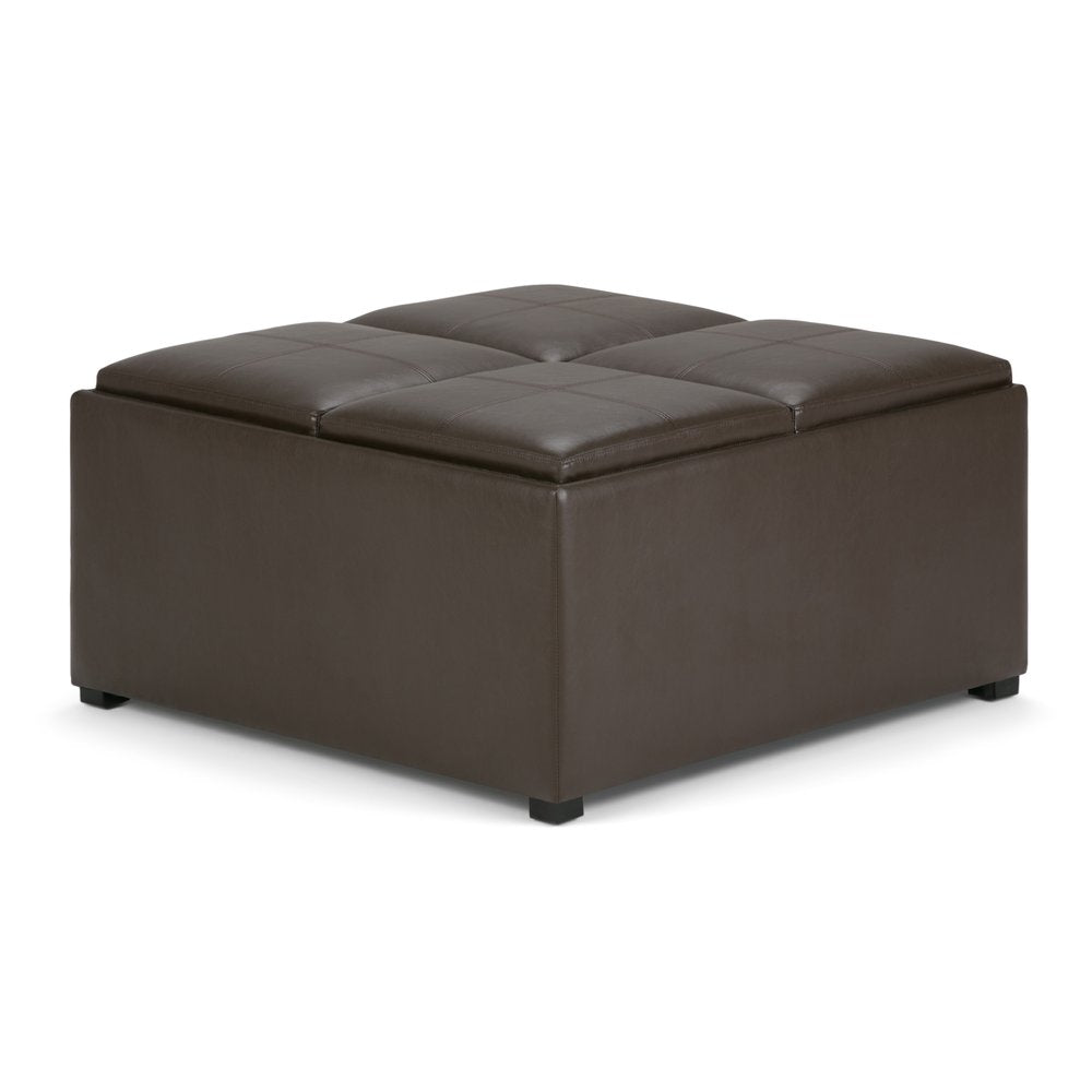 35" Leather Checker Cocktail Ottoman with Storage
