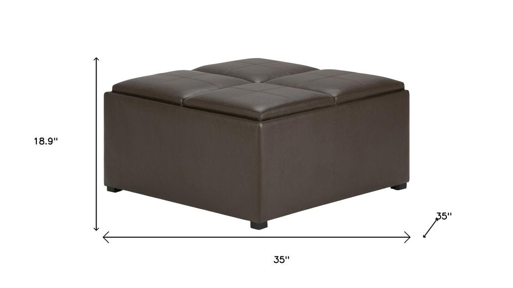 35" Leather Checker Cocktail Ottoman with Storage