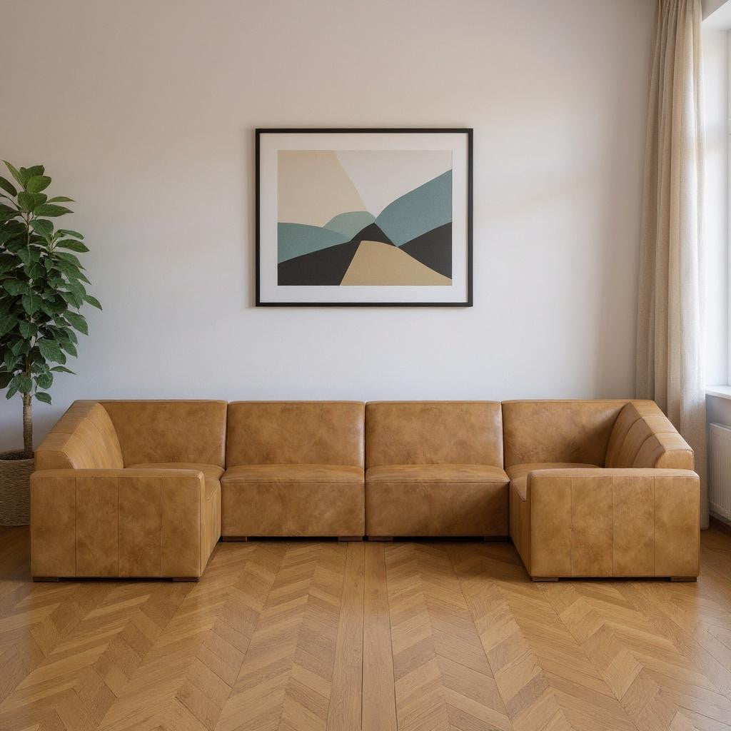 144" Sienna Brown Leather Modular Sofa