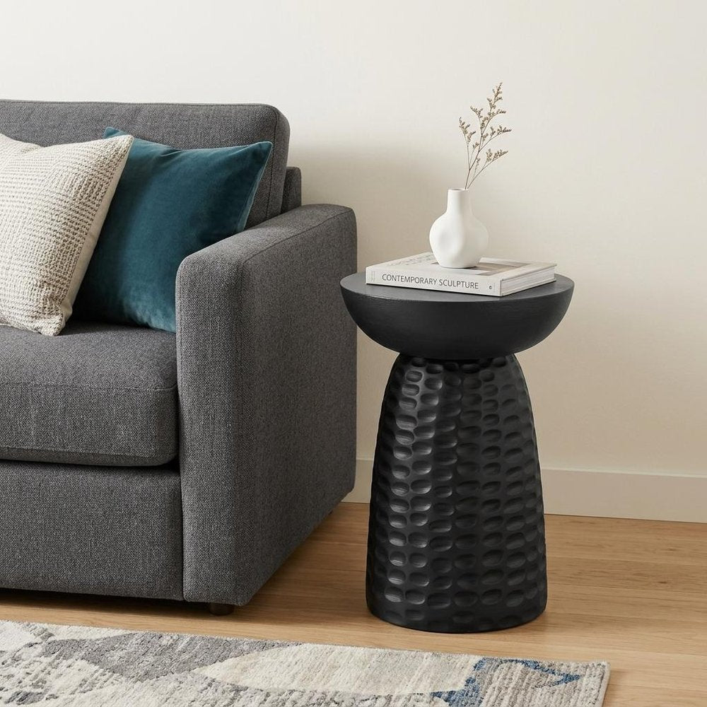 18" Textured Wood Pedestal End Table