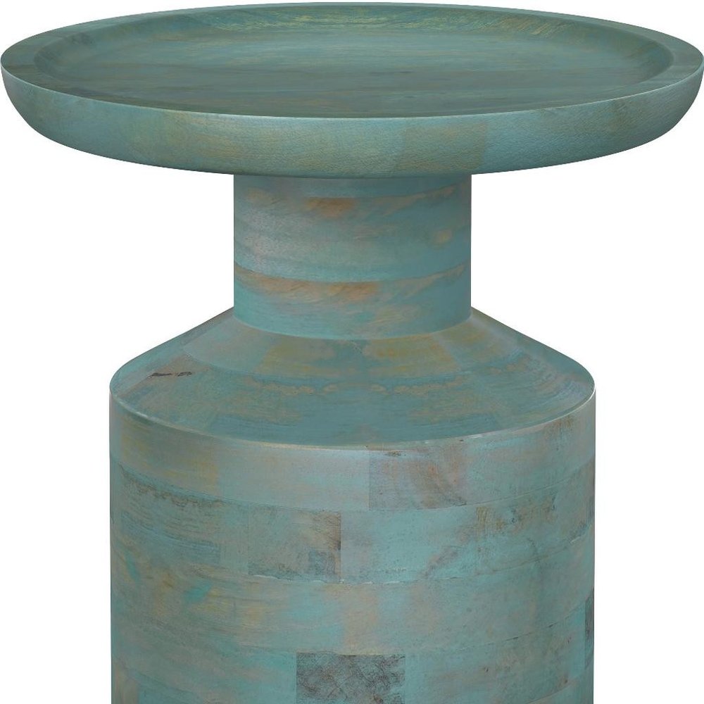 18" Teal Wood Round Pedestal End Table