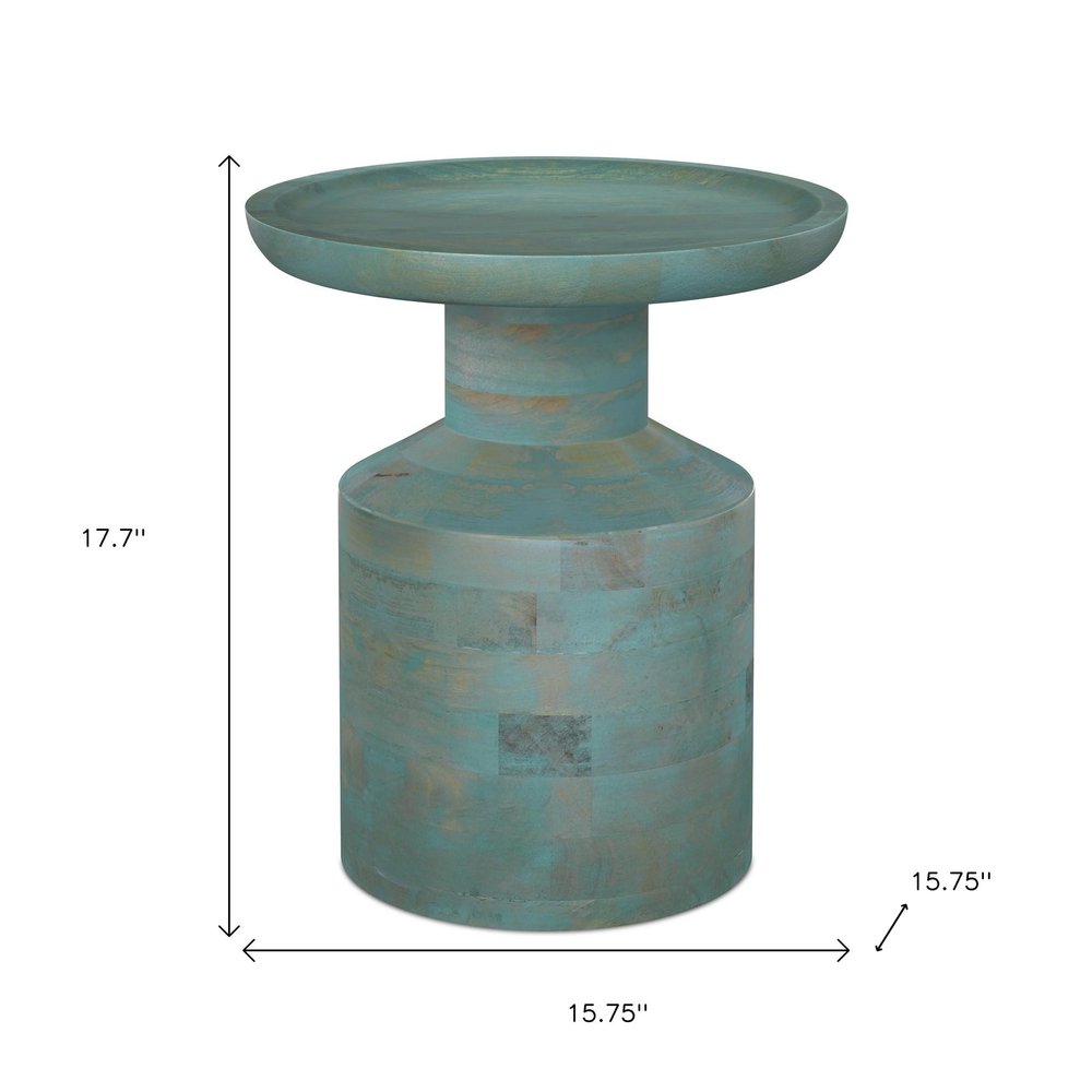 18" Teal Wood Round Pedestal End Table