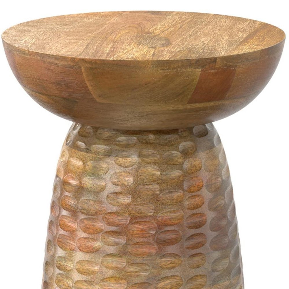 18" Textured Wood Pedestal End Table