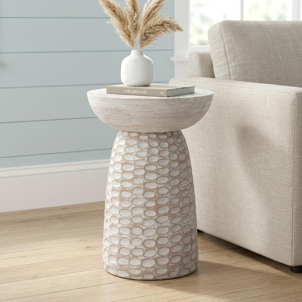 18" Textured Wood Pedestal End Table