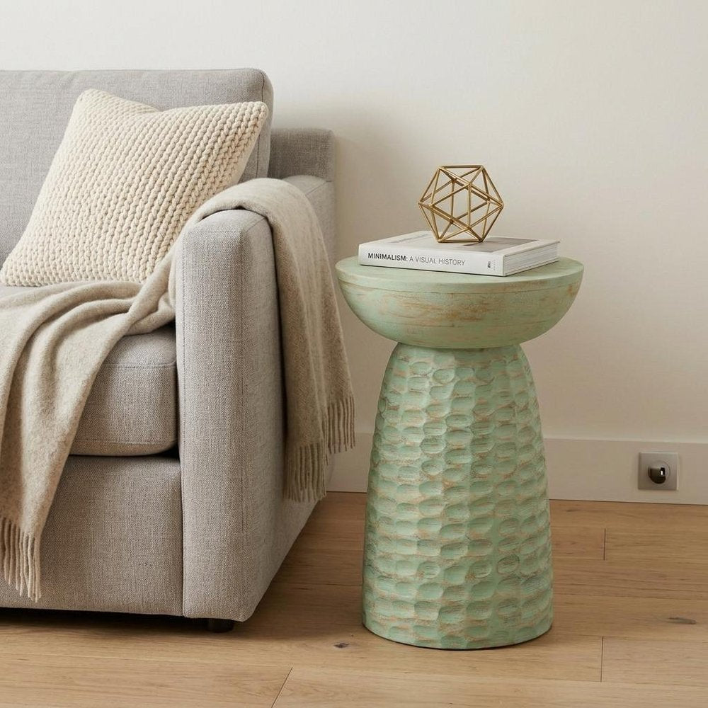 18" Textured Wood Pedestal End Table