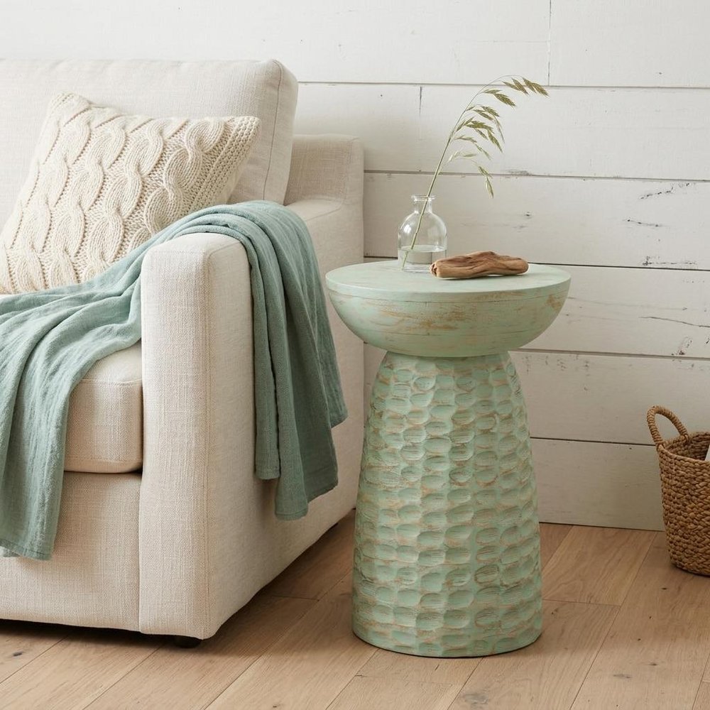18" Textured Wood Pedestal End Table