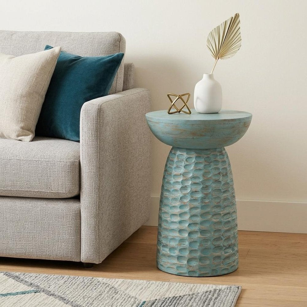 18" Textured Wood Pedestal End Table