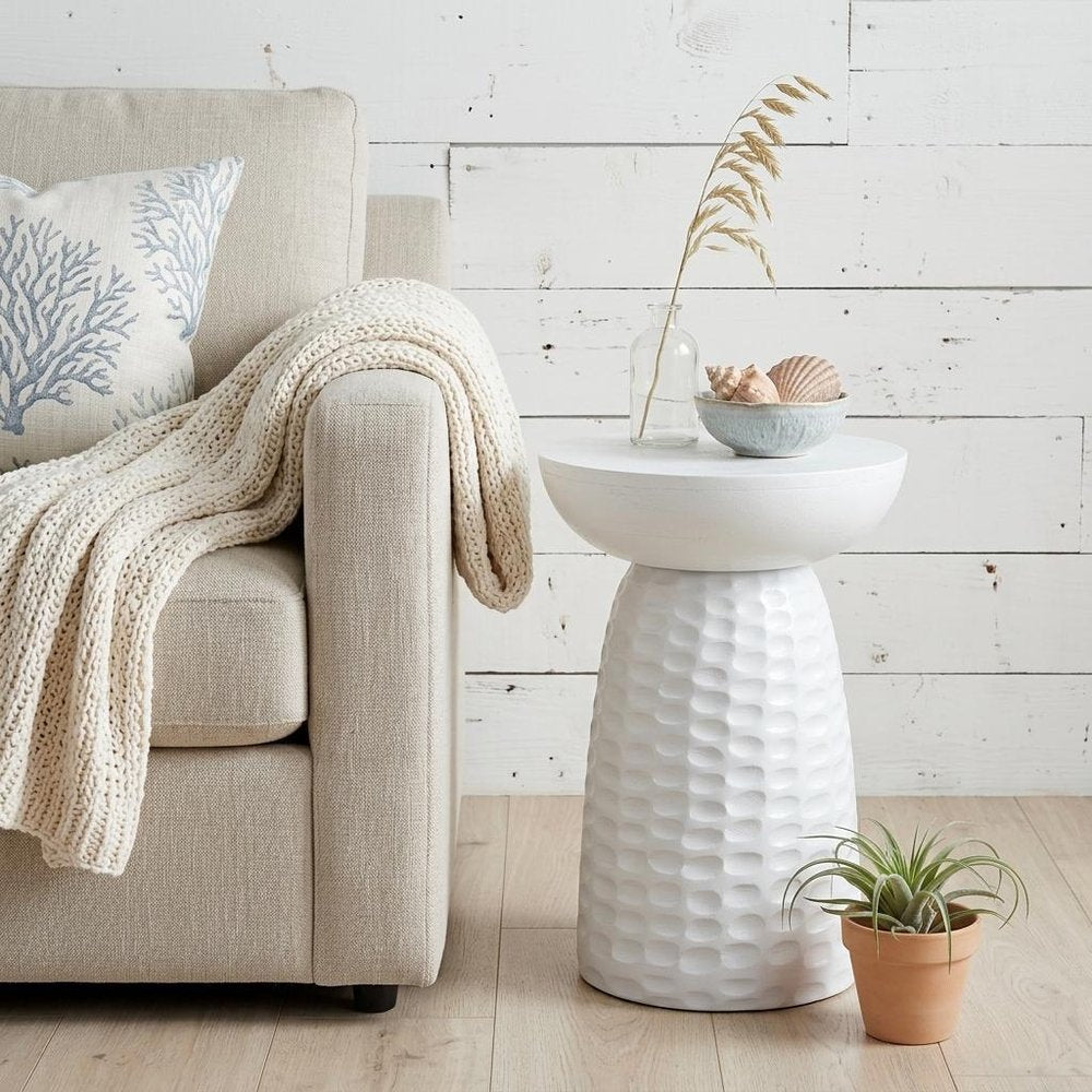 18" Textured Wood Pedestal End Table