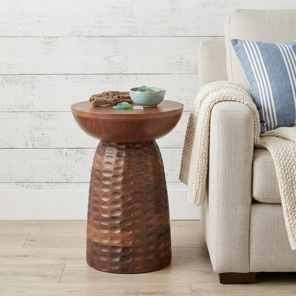 18" Textured Wood Pedestal End Table