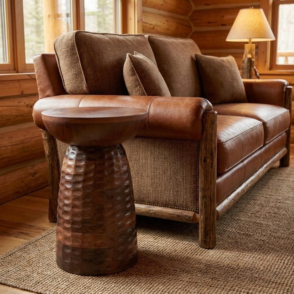 18" Textured Wood Pedestal End Table