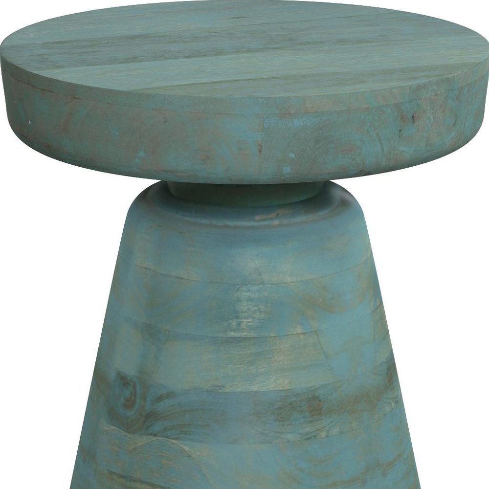 18" Teal Wood Pedestal End Table