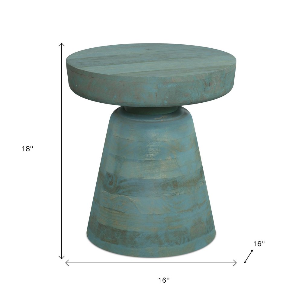 18" Teal Wood Pedestal End Table