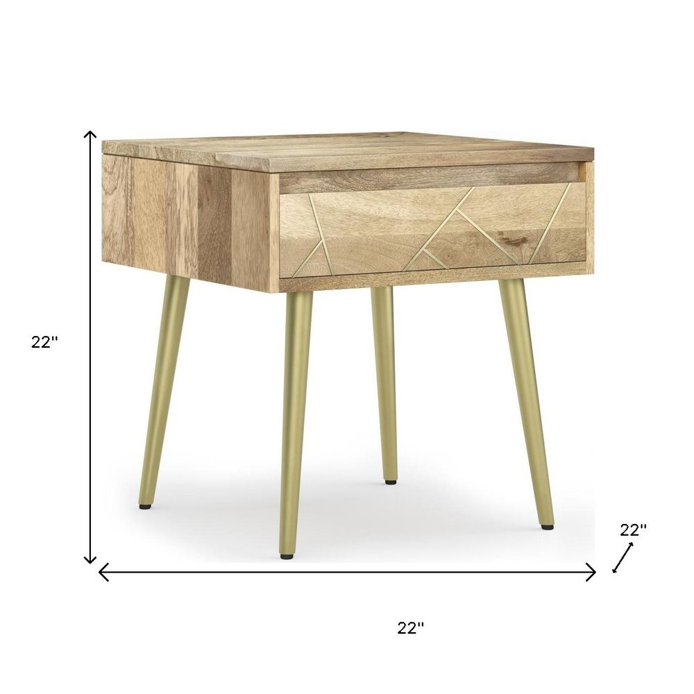 22" Wood and Iron Mid-Century End Table