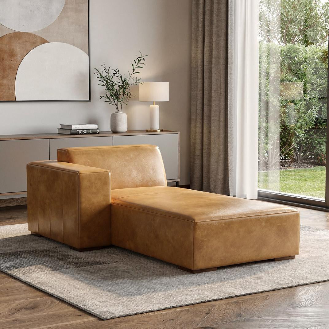 LAF/RAF 70" Sienna Brown Leather Chaise Chair