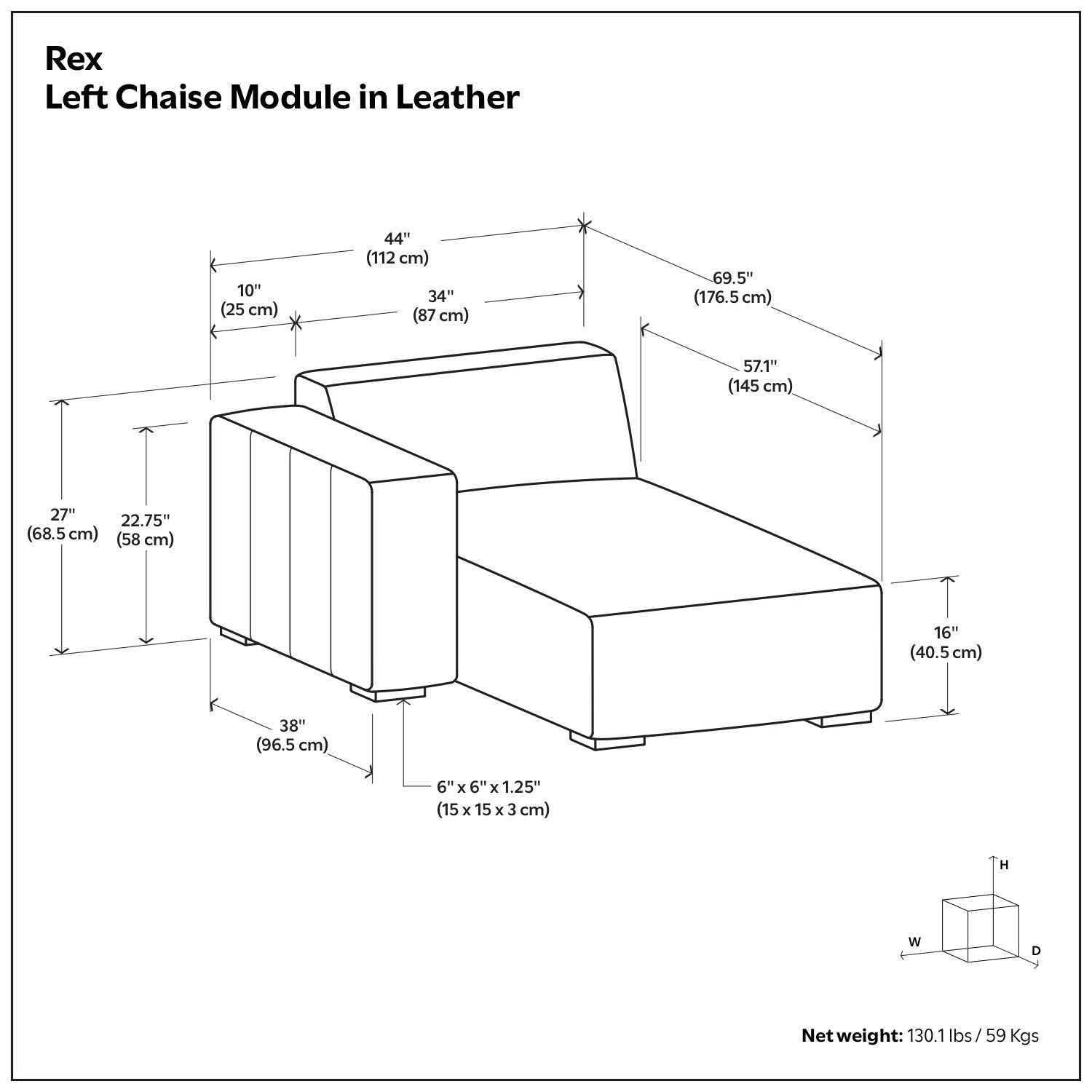LAF/RAF 70" Sienna Brown Leather Chaise Chair