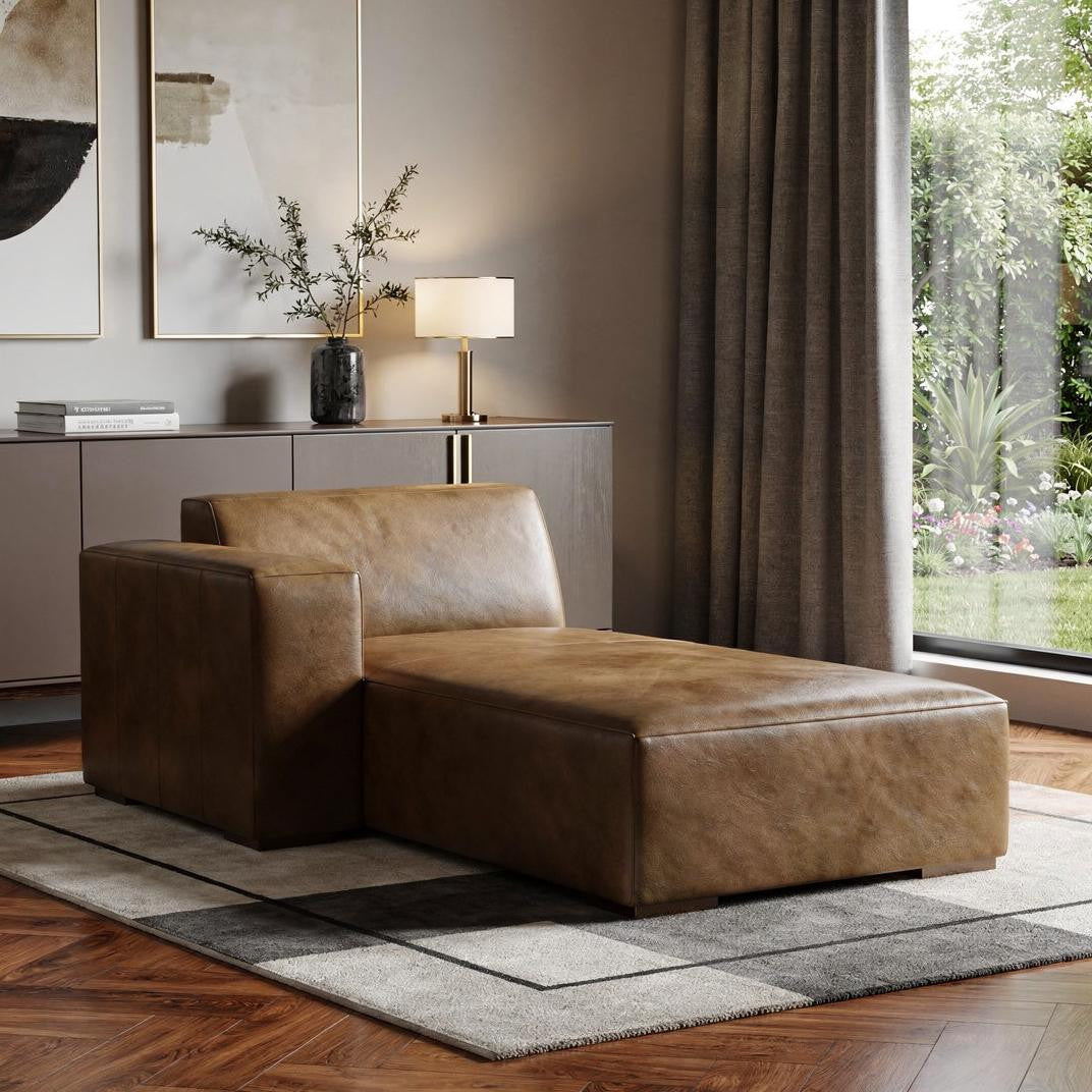 LAF/RAF 70" Sienna Brown Leather Chaise