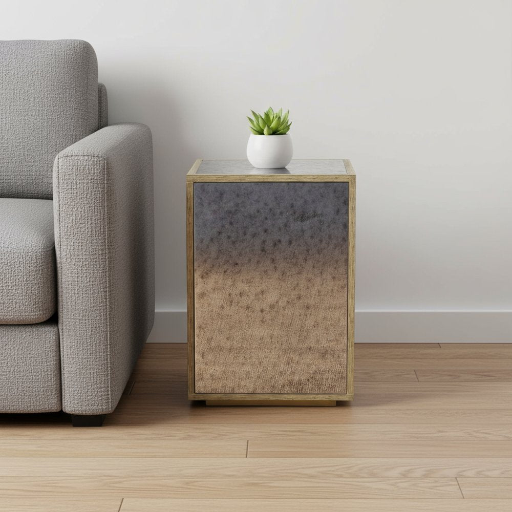 22" Silver and Gold Mirrored Glass Block End Table