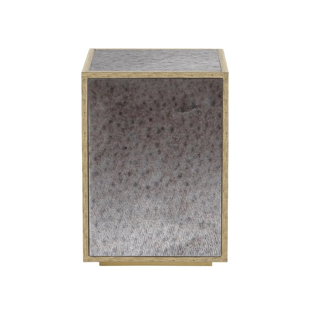 22" Silver and Gold Mirrored Glass Block End Table
