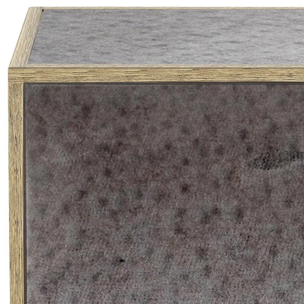 22" Silver and Gold Mirrored Glass Block End Table