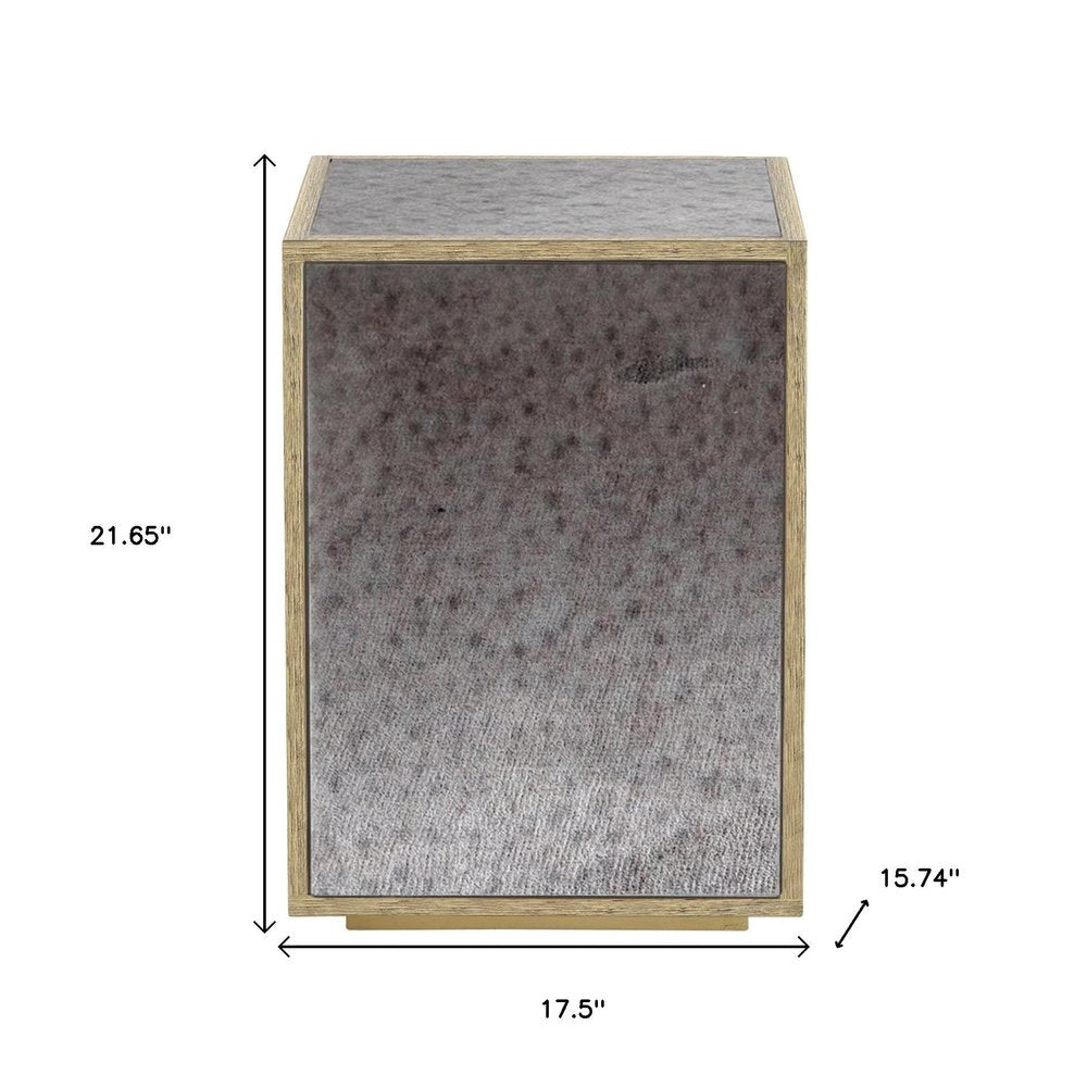 22" Silver and Gold Mirrored Glass Block End Table