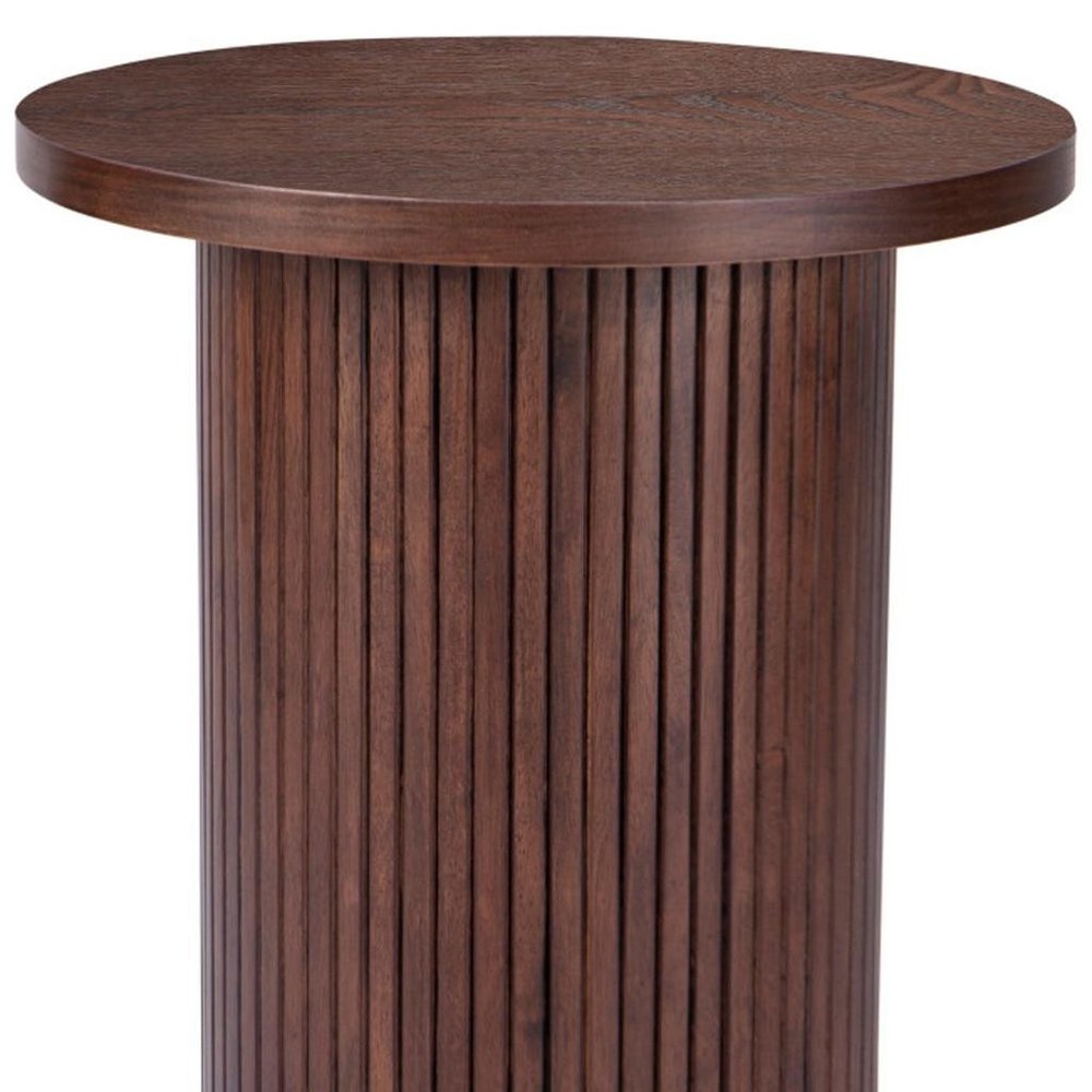 22" Brown Fluted Wood Pedestal End Table