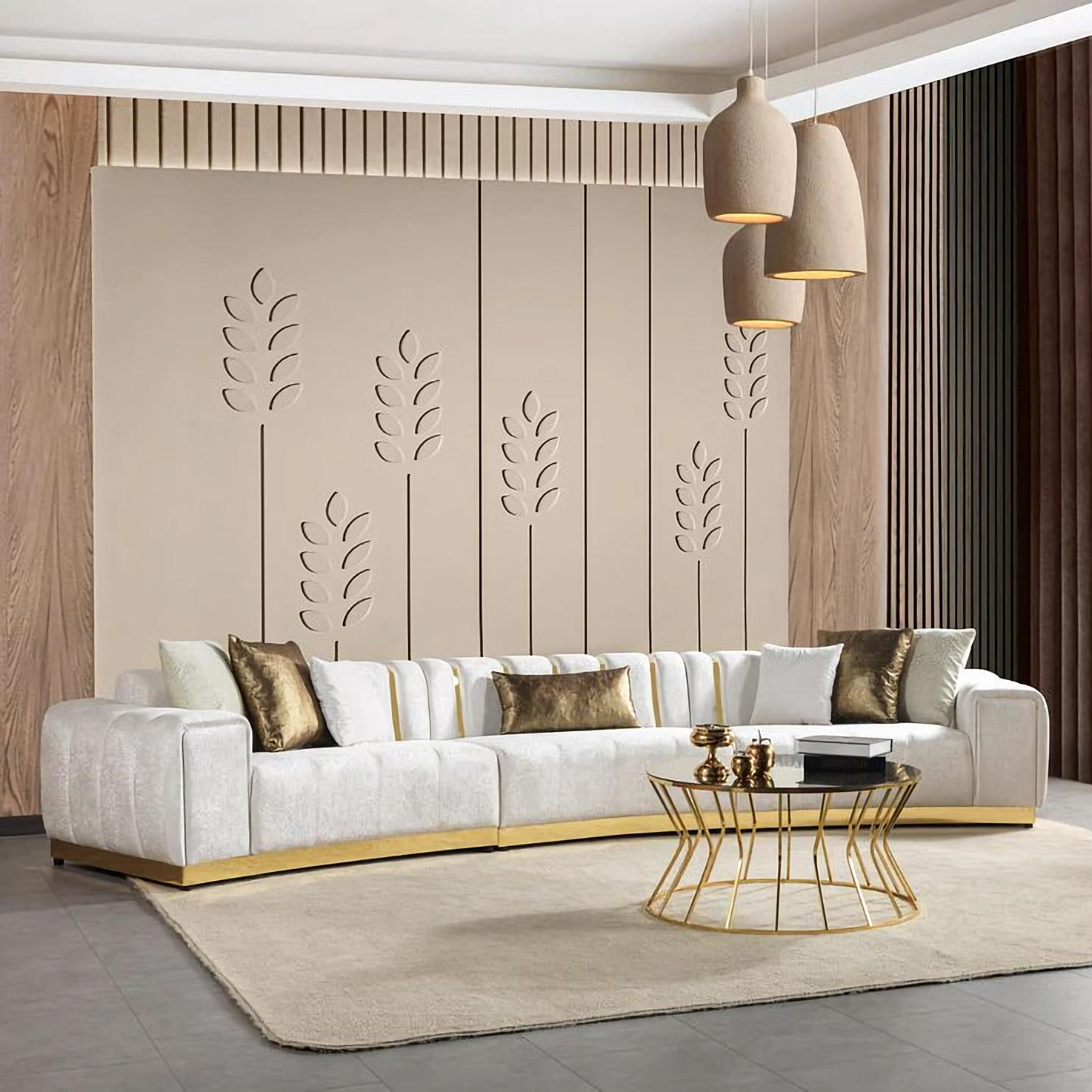 140" 3 pc. Curved Velvet Deco Sectional with Gold Trim