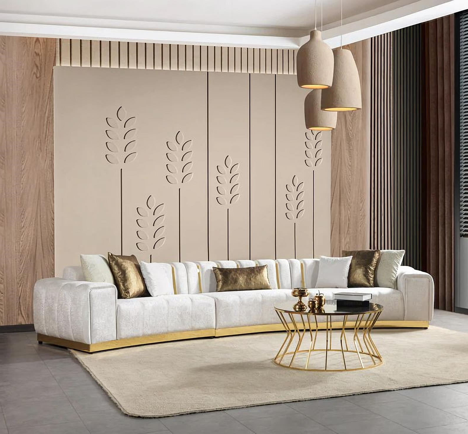 3 pc. 140" Curved Velvet Deco Sectional with Gold Trim